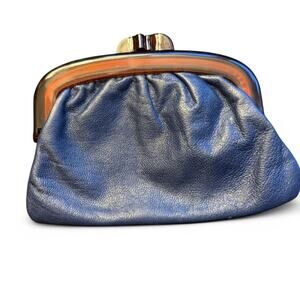 Vintage Faux Leather Plastic Frame Clutch/ 1960s Purse/